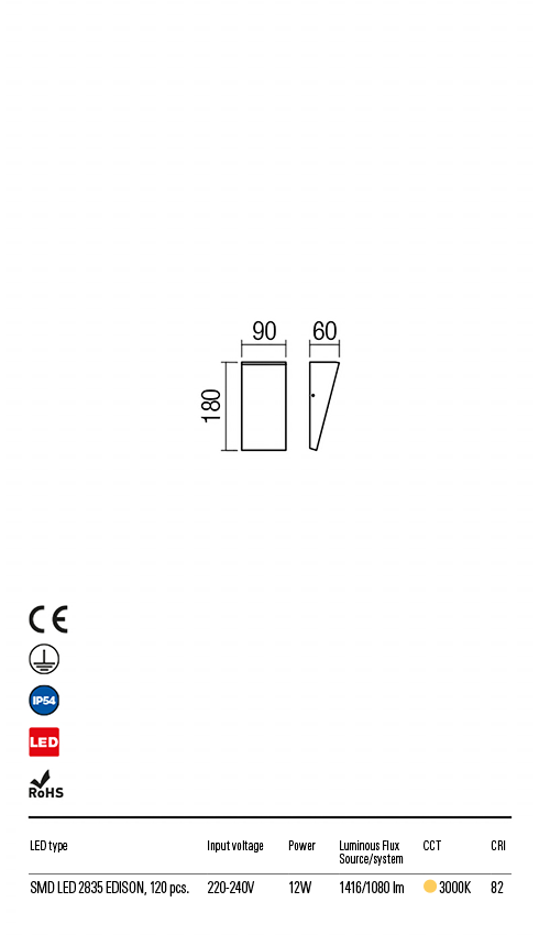 Aplica LED exterior Tokyo, maro inchis, 12W, 1416lm, 3000K, IP54, Redo, 90021