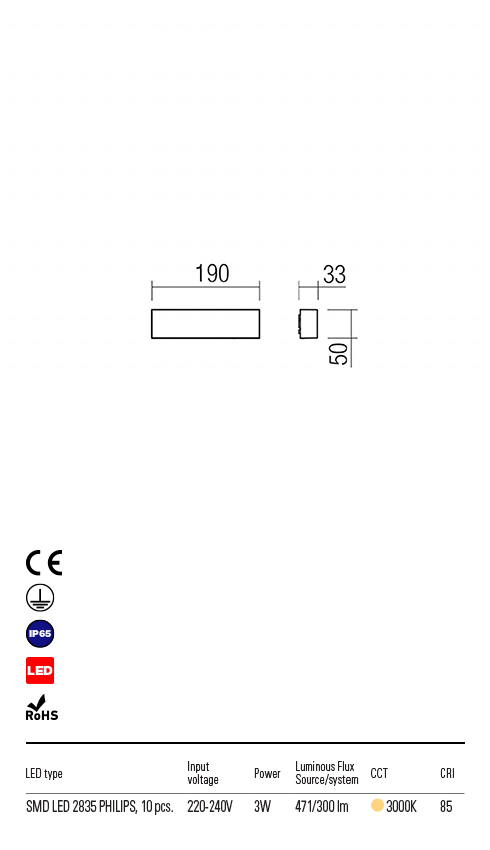 Aplica LED exterior Tratto, gri inchis, 3W, 471lm, 3000K, IP65, Redo, 9116