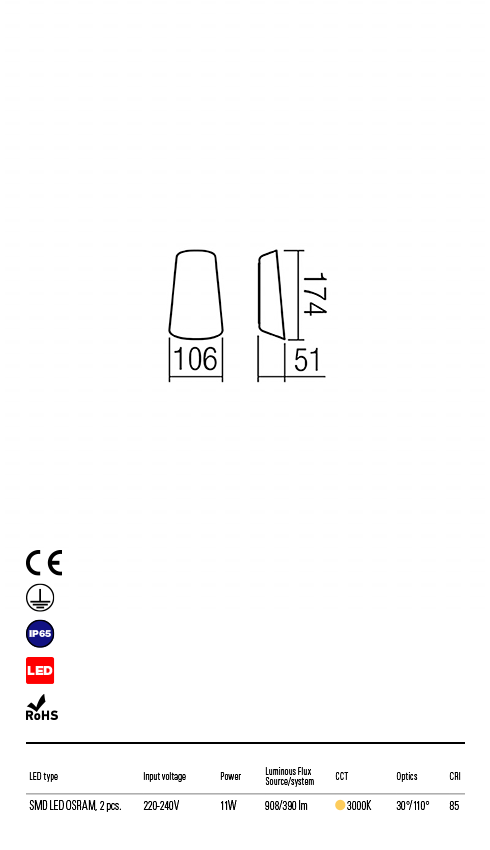 Aplica LED exterior Twill, gri inchis, 11W, 390lm, 3000K, IP65, Redo, 9535