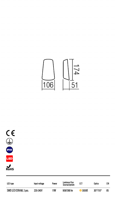 Aplica LED exterior Twill, maro inchis, 11W, 390lm, 3000K, IP65, Redo, 9536