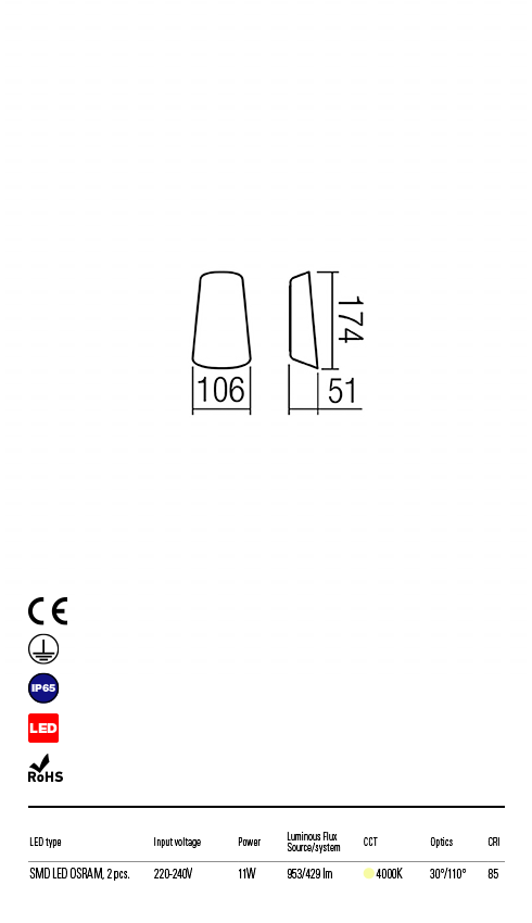 Aplica LED exterior Twill, gri inchis, 11W, 429lm, 4000K, IP65, Redo, 9541