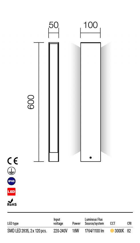 Stalp exterior LED Twin, ruginiu, 17W, 1100lm, 3000K, IP54, Redo, 9471