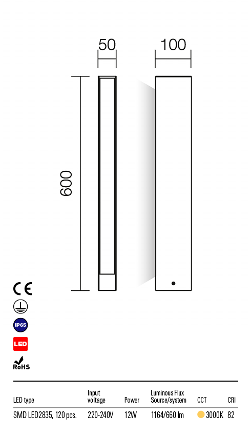 Stalp exterior LED Twin, ruginiu, 11W, 660lm, 3000K, IP54, Redo, 9472