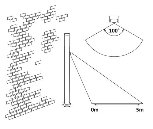 Stalp exterior cu senzor Inox torch, crom satin, 1 x E27, H.110cm, IP44, Rabalux, 8268