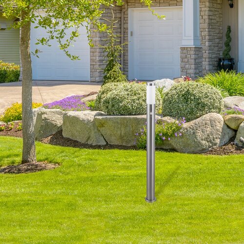 Stalp exterior cu senzor Inox torch, crom satin, 1 x E27, H.110cm, IP44, Rabalux, 8268