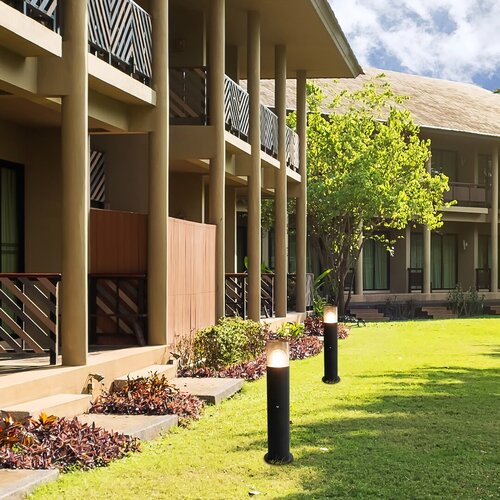 Stalp exterior cu senzor Teplice, negru mat, 1 x E27, H.44cm, IP44, Rabalux, 77027