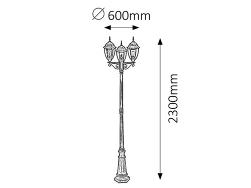 Stalp exterior Toronto, auriu antic, 3 x E27, H.230cm, IP44, Rabalux, 8460