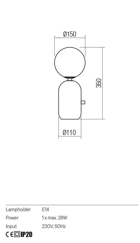 Veioza Helios, negru mat, 1 x E14, IP20, Redo, 01-2930