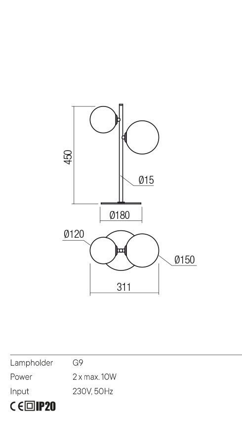 Veioza Roy, alama antica patinata, 2 x G9, IP20, Redo, 01-2784