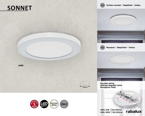 Plafoniera LED Sonnet, alb, 18W, 1880lm, 4000K, IP20, Rabalux, 1489