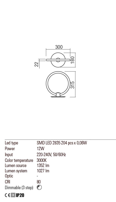 Veioza LED Spell, crom, 12W, 1400lm, 3000K, IP20, Redo, 01-2228