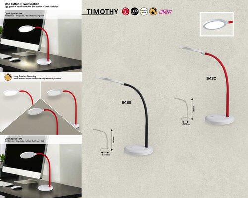 Veioza Timothy, rosu, 440lm, LED 7, 5W, 4000K, Rabalux 5430