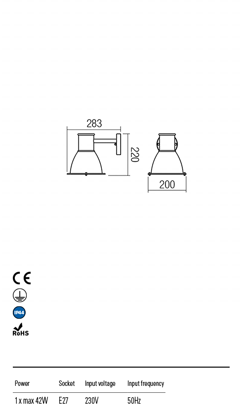 Aplica exterior Work, negru, 1 x E27, IP44, Redo, 9525