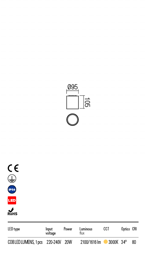 Plafoniera exterior LED Xia, alb, 20W, 2100lm, 3000K, IP54, Redo, 9582