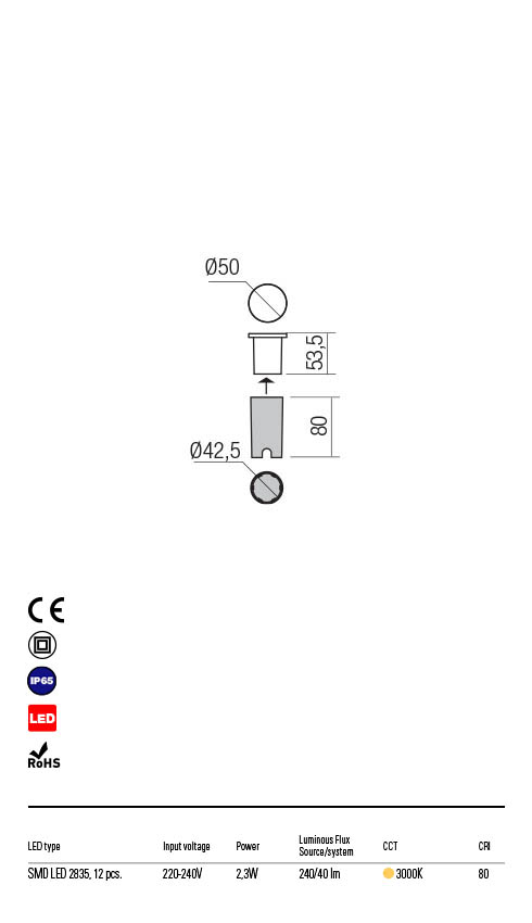Spot LED incastrat exterior Xpi, negru, 2.3W, 40lm, 3000K, IP65, Redo, 90043