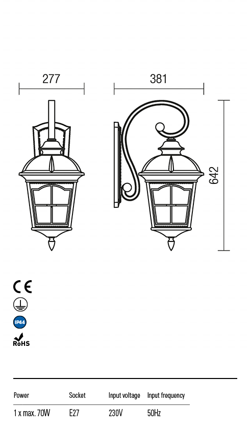 Aplica exterior York, negru antic cu patina maro, 1xE27, IP44, Redo, 9648