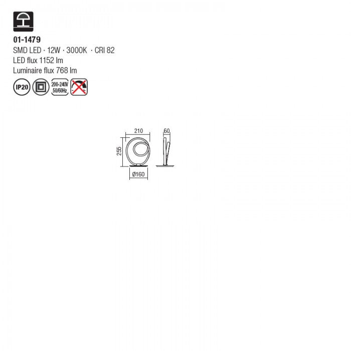 Veioza LED Sintra, alb mat, 12W, 768 lm, 3000K, H.25cm, IP20, Smarter, 01-1479