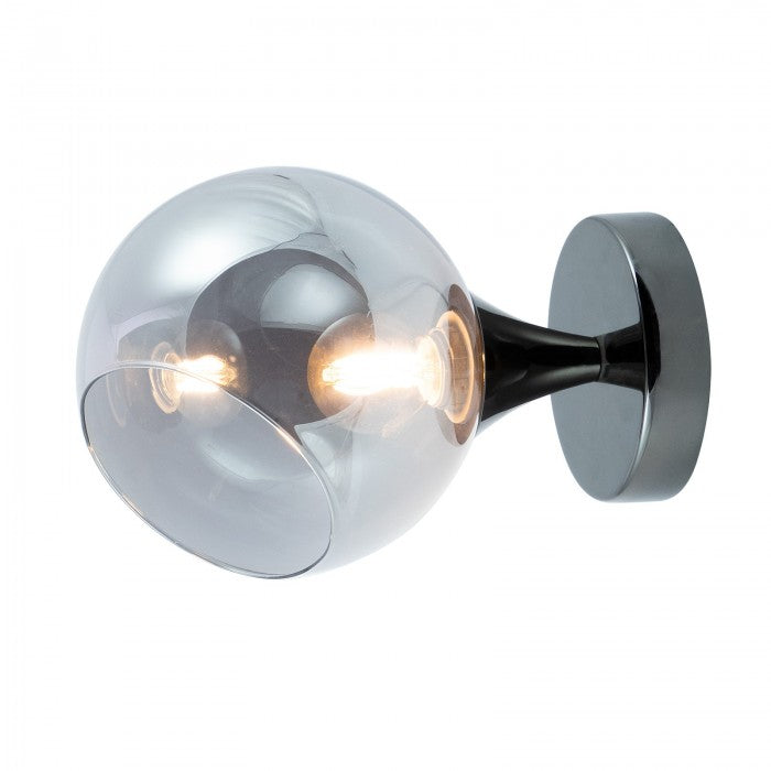 Aplica de perete Satel, negru, sticla fumurie, 1xE14, IP20, Smarter, 01-2653