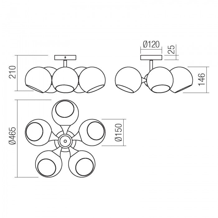 Lustra Satel, negru, sticla fumurie,5xE14, D.47cm, IP20, Smarter, 01-2655