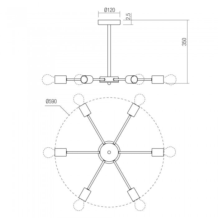 Lustra Ozu, negru/auriu, 6xE27, D.59cm, IP20, Smarter, 01-2708