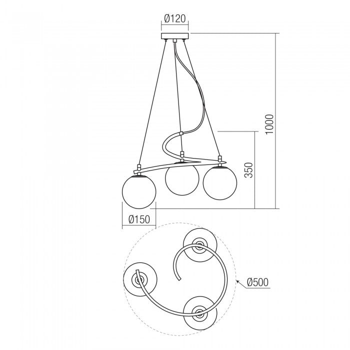 Lustra Volley, negru, sticla, 3XE14, D.50 cm, Smarter 01-2716