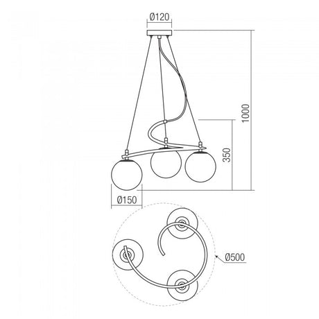 Lustra Volley, negru, sticla, 3XE14, D.50 cm, Smarter 01-2716