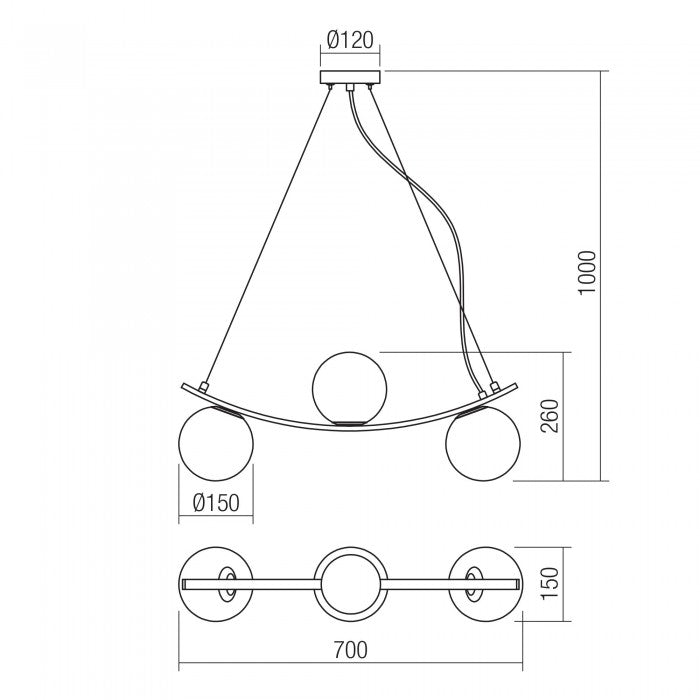 Lustra Volley, negru, sticla, 3XE14, L.70 cm, Smarter 01-2718