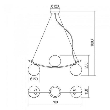 Lustra Volley, negru, sticla, 3XE14, L.70 cm, Smarter 01-2718