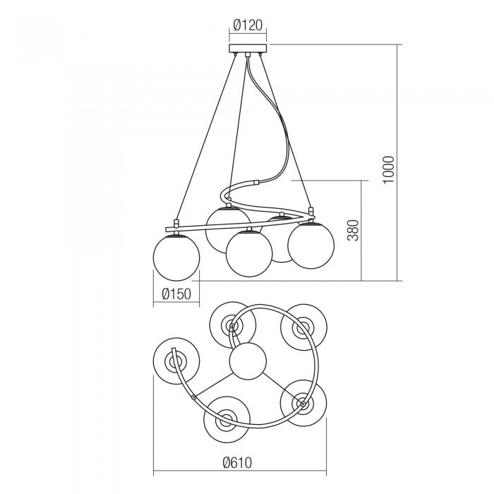 Lustra Volley, negru, sticla, 5XE14, D.61 cm, Smarter 01-2720