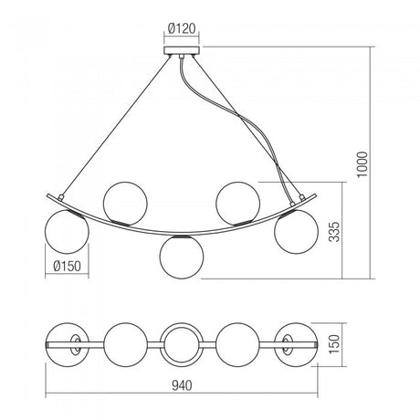 Lustra Volley, auriu, sticla, 5XE14, L.94 cm, Smarter 01-2721