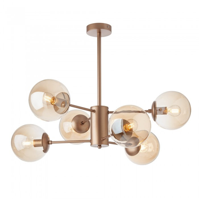 Lustra Mundi, champagne mat, sticla ambra, 6XE14, D.70 cm, Smarter
