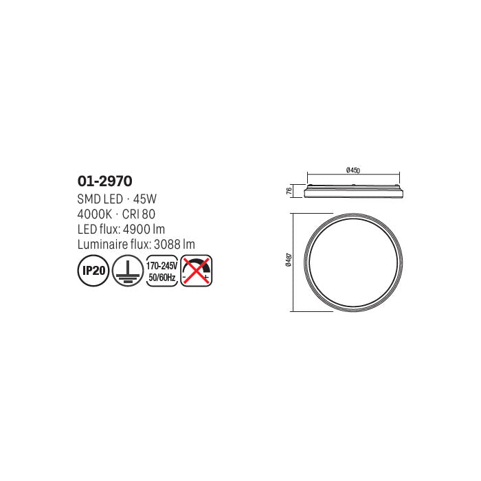 Plafoniera Caster, negru/auriu, LED, 45W, 3088 lumeni, alb neutru 4000K, D.49 cm, Smarter 01-2970