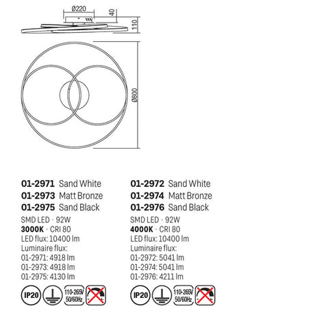 Plafoniera Centrix, alb mat, LED, 92W, 4918 lumeni,lumina calda 3000K, D.80 cm, Smarter 01-2971