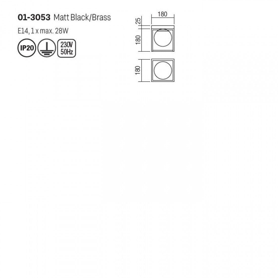 Plafoniera Zodiac, negru/alama, sticla, 1xE14, L.18cm, IP20, Smarter, 01-3053