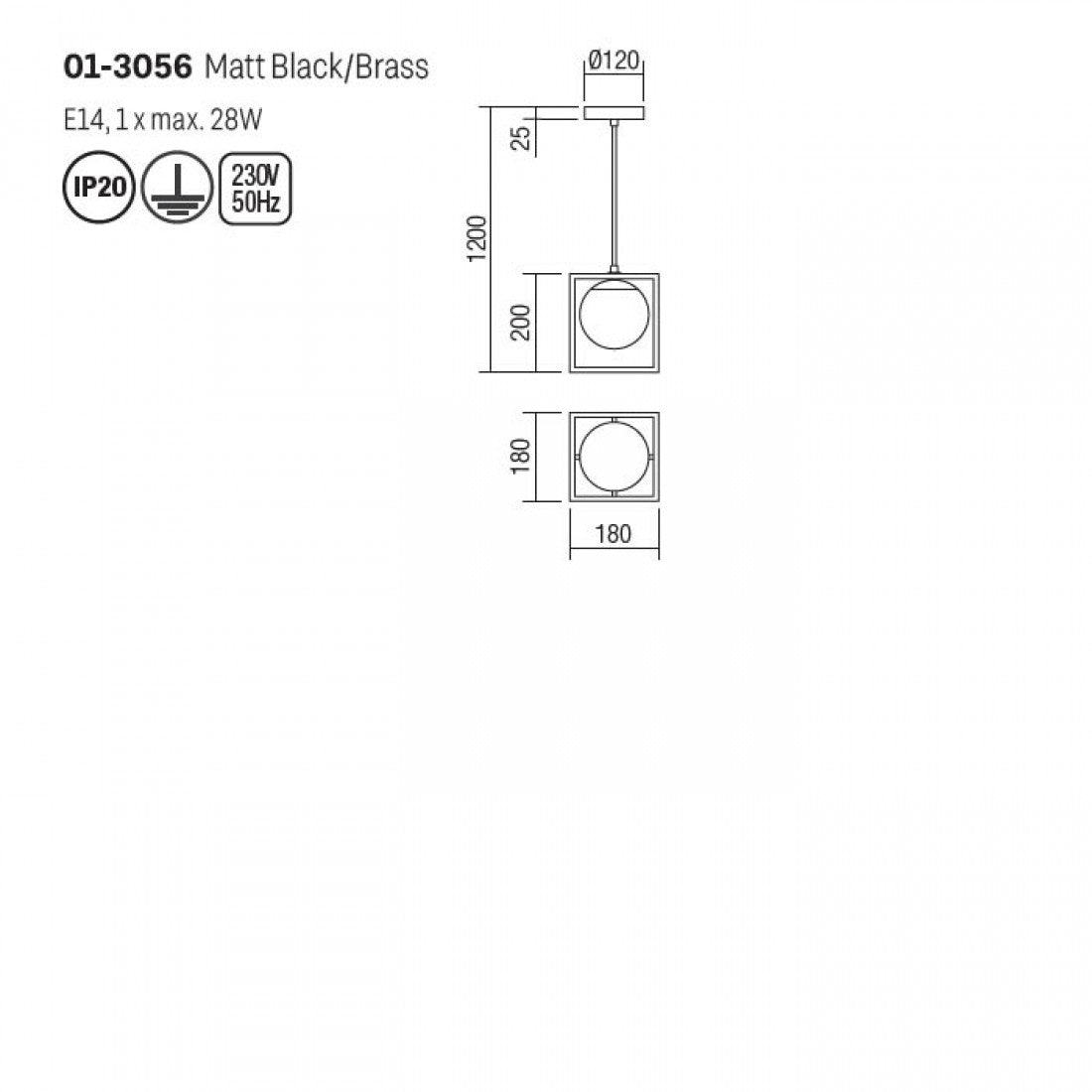 Lustra suspendata Zodiac, negru/alama, sticla, 1xE14, H.120cm, IP20, Smarter, 01-3056