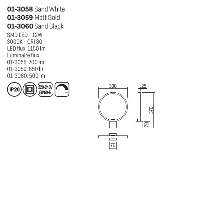 Veioza Ado, alb mat, LED, 12W, 700 lumeni, alb cald 3000K, H.37 cm, Smarter 01-3058