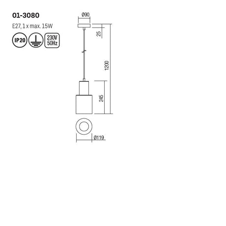 Suspensie Aurum, negru/alama, 1XE27, D.12 cm, Smarter 01-3080