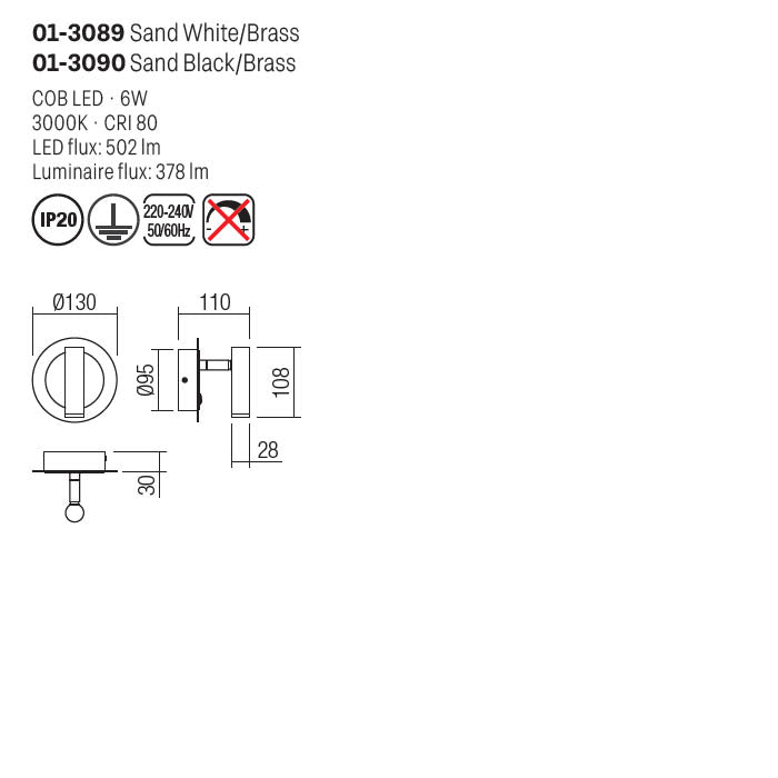 Aplica Closer, alb mat, LED, 6W, 378 lumeni, lumina calda 3000K, Smarter 01-3089