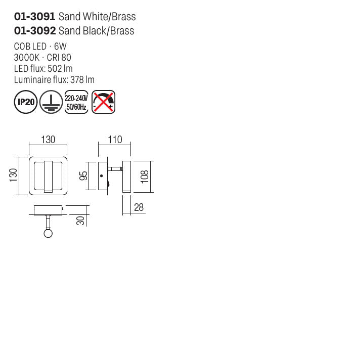 Aplica Closer, alb mat, LED, 6W, 378 lumeni, lumina calda 3000K, Smarter 01-3091