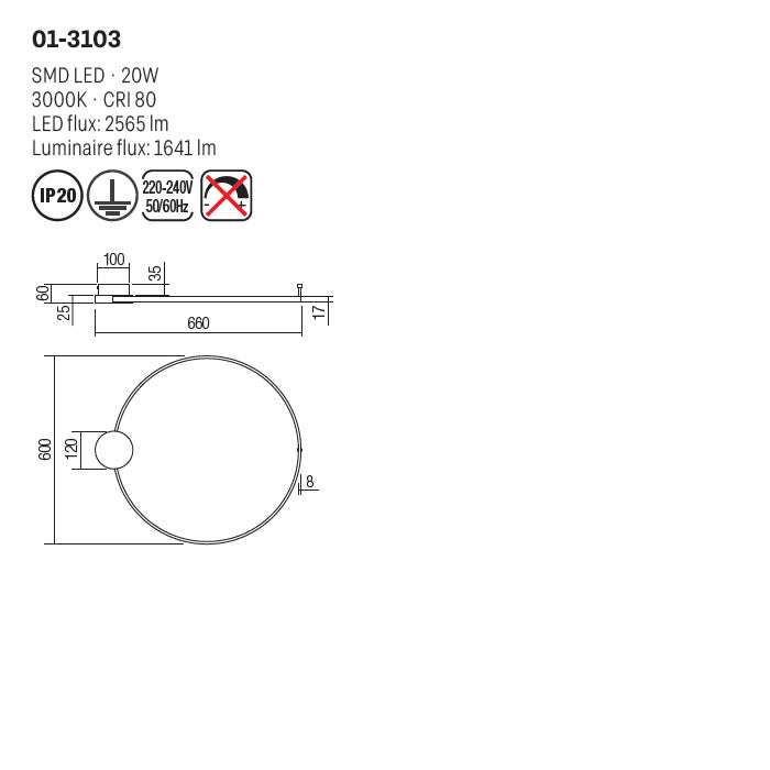 Plafoniera Atom, negru/alama, LED, 20W, 2565 lumeni, alb cald 3000K, D.60 cm, Smarter 01-3103