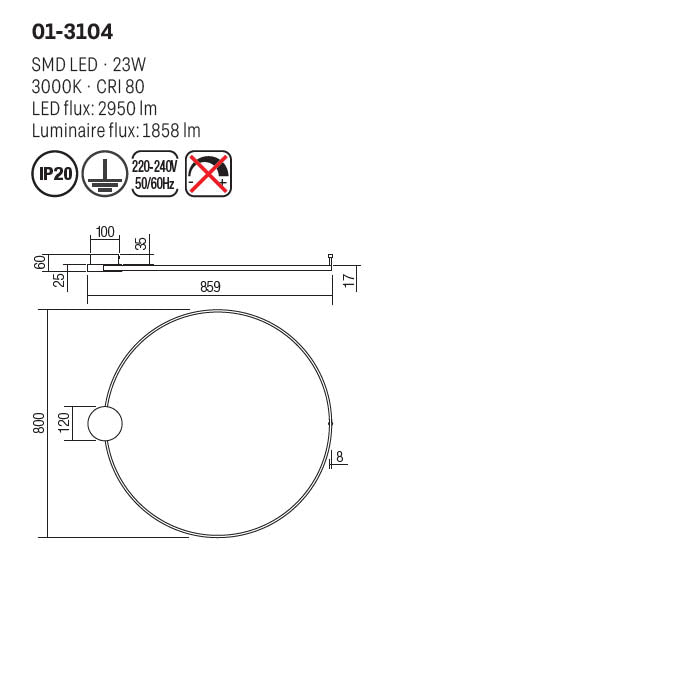 Plafoniera Atom, negru/alama, LED, 23W, 2950 lumeni, alb cald 3000K, D.80 cm, Smarter 01-3104