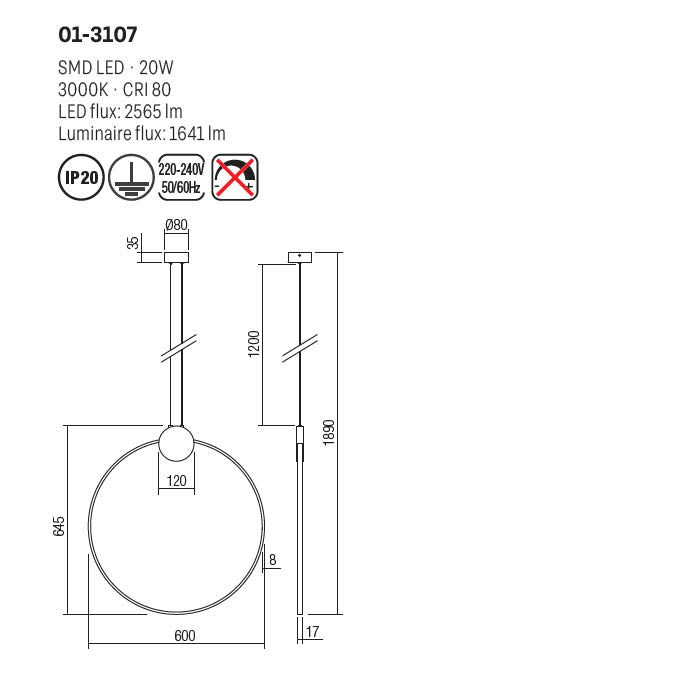 Lustra suspendata Atom, negru/alama, LED, 20W, 2565 lumeni, alb cald 3000K, D.64 cm, Smarter 01-3107