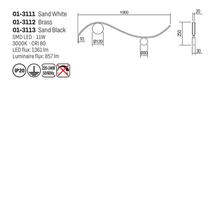 Aplica Wave, negru mat, LED, 11W, 857 lumeni, alb cald 3000K, L.100 cm, Smarter 01-3113