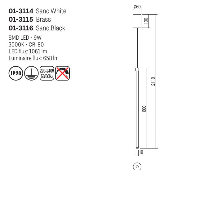 Suspensie Taboo, alama, LED, 9W, 658 lumeni, alb cald 3000K, L.60 cm, Smarter 01-3115