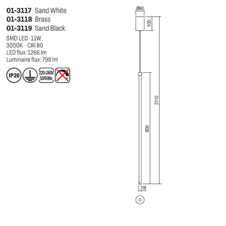 Suspensie Taboo, alama, LED, 11W, 798 lumeni, alb cald 3000K, L.80 cm, Smarter 01-3118