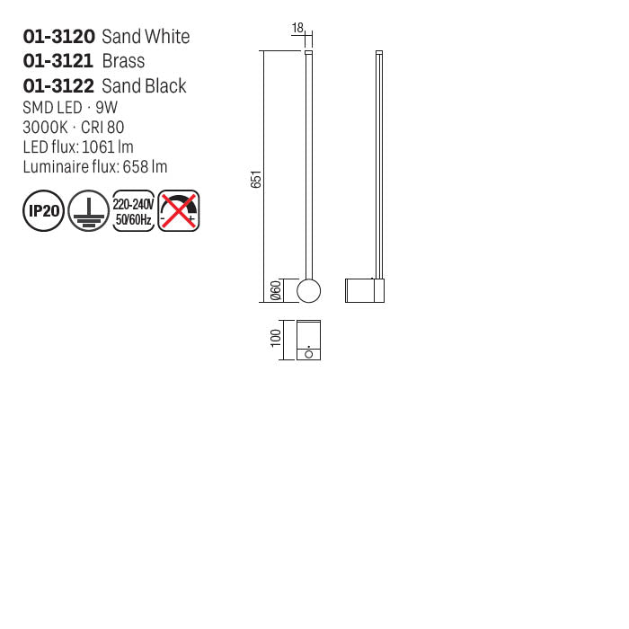 Aplica Taboo, alama, LED, 9W, 658 lumeni, alb cald 3000K, L. 65 cm, Smarter 01-3121