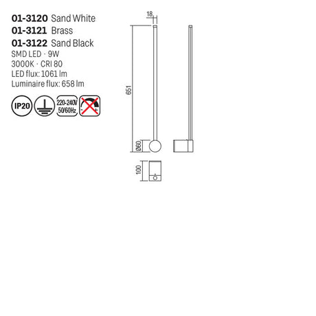 Aplica Taboo, alb mat, LED, 9W, 658 lumeni, alb cald 3000K, L. 65 cm, Smarter 01-3120