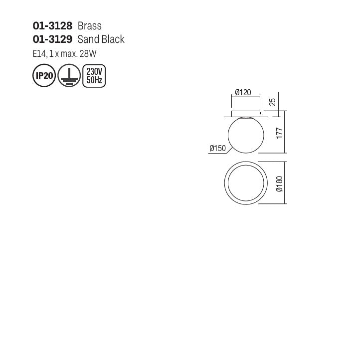 Plafoniera Haiku, negru mat, 1XE14, D.18 cm, Smarter 01-3129