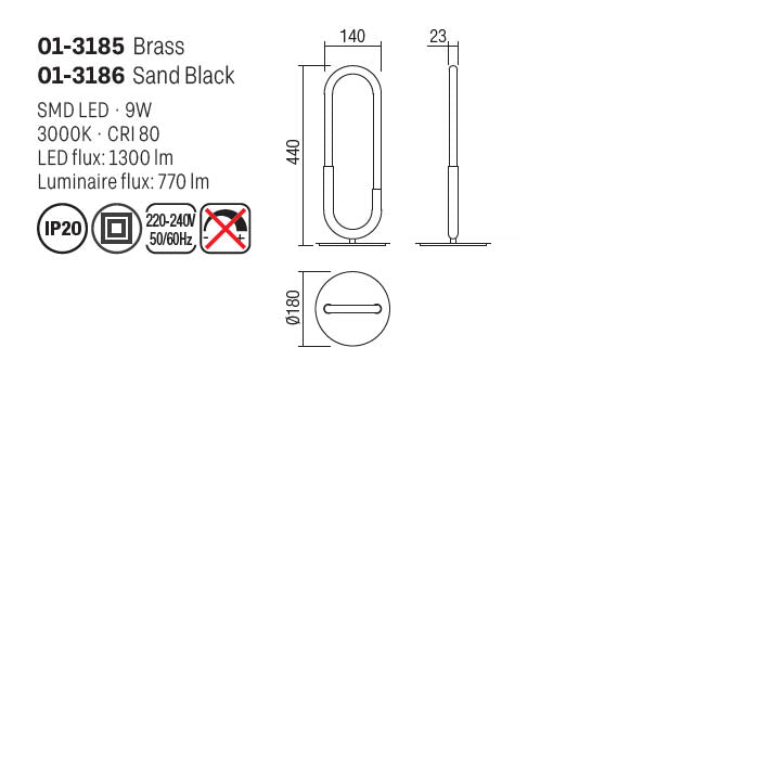 Veioza Latium,alama, LED, 9W, 1300 lumeni, alb cald 3000K, H.44 cm, Smarter 01-3185