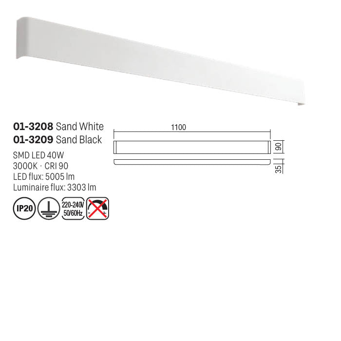 Aplica LED Pepas, negru mat, 40W, 3303lm, 3000K, L.110cm, IP20, Smarter, 01-3209